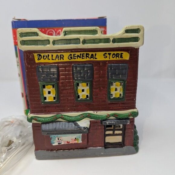 NEW VTG 1995 Winter Valley Villages Dollar General Store Porcelain Lighted House - Picture 2 of 15